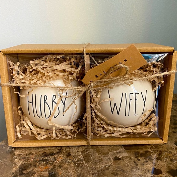 Rae Dunn Christmas 2 Ornaments Set Wifey Hubby